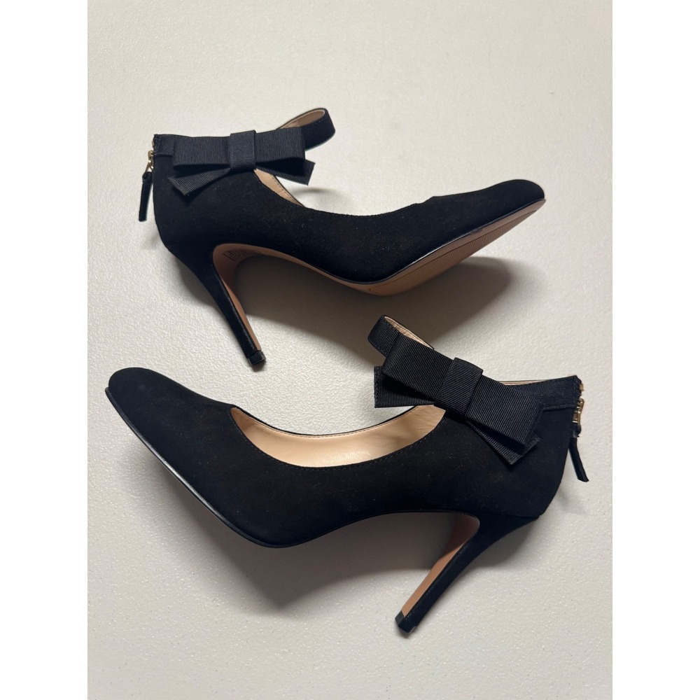 Nine West Gushing Pump Bow Heels Black Ankle Strap Bow Womens 6M NWOT